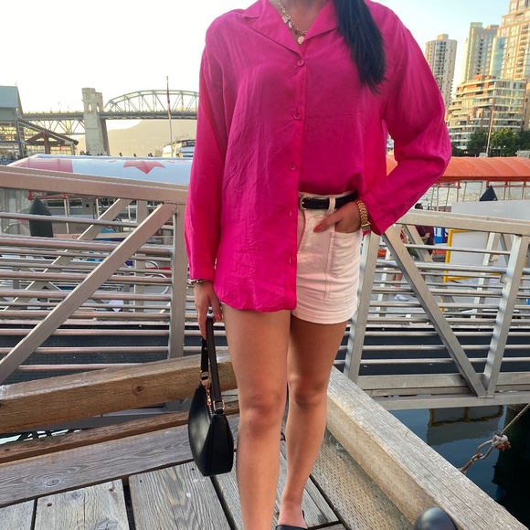Hot pink button up top - Picture 1 of 5